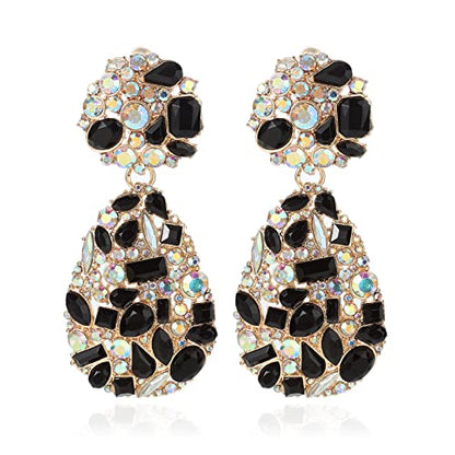 Rhinestone Statement Earrings Teardrop Costume Earrings Cluster Crystal Chandelier Drop Dangle Earrings for Women - color: Black