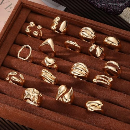Chunky Rings for Women Non Tarnish 14k Stackable Dome Statement Rings Sets Vintage Dainty Knuckle Open Midi Finger Rings Jewelry Pack Gifts - style: Stackable