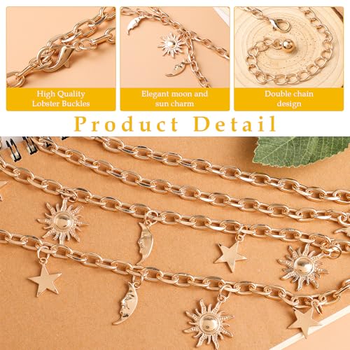 Double Layer Metal Chain Belt, Moon Star Waist Chain Fashion Link Belt Skinny Dress Waist Chain Belt For Women - color: Gold