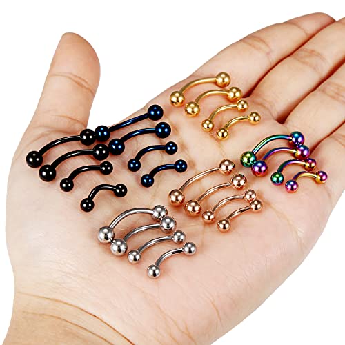 20G 16G 14G 12G Eyebrow Piercing Jewelry Surgical Steel Curved Barbell Eyebrow Ring Vertical Labret Lip Jewelry Rook Daith Earrings Piercing Jewelry for Women Men 6mm 8mm 10mm 12mm 14mm - color: 14G-Mix Color