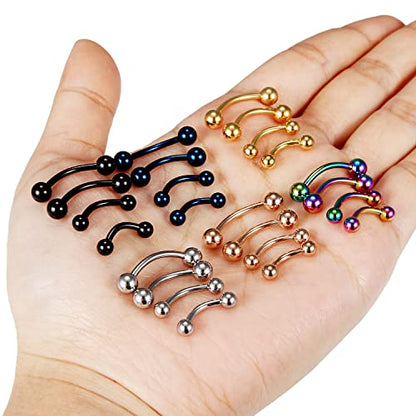 20G 16G 14G 12G Eyebrow Piercing Jewelry Surgical Steel Curved Barbell Eyebrow Ring Vertical Labret Lip Jewelry Rook Daith Earrings Piercing Jewelry for Women Men 6mm 8mm 10mm 12mm 14mm - color: 14G-Mix Color