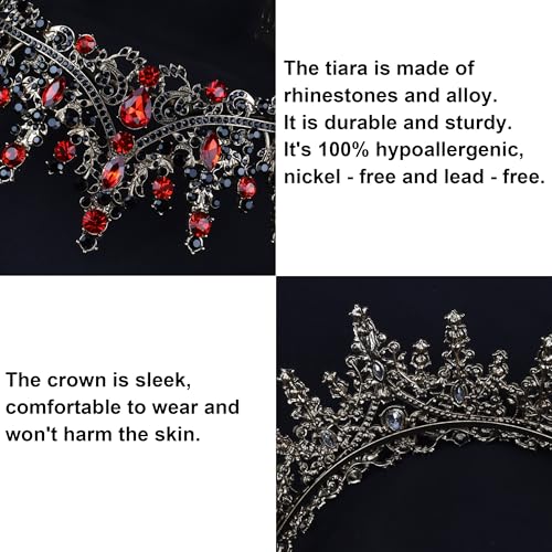 COCIDE Black & Red Crowns for Women Gothic Tiaras for Women Queen of Hearts Crown Accessories Costume Halloween Cosplay Princess Birthday Pageant Bride Headpieces - color: V7,Black&Red