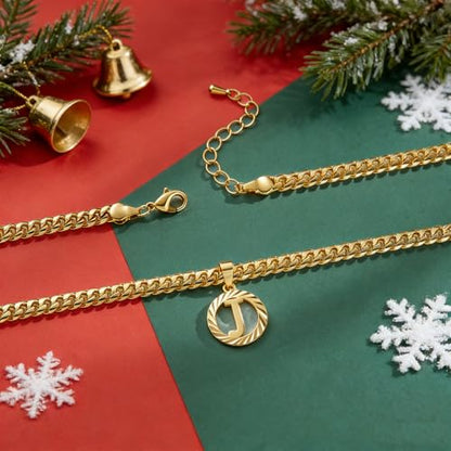 KissYan Initial Pendant Necklaces for Women Men | 14K Gold Filled/White Gold Plated, Hollow Round Letter Capital Monogram Charm with 5mm Cuban Chain, Alphabets from A-Z - color: Gold, style: H