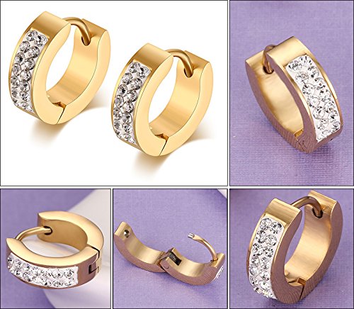 Stainless Steel Womens Mens Hoop Earrings Huggie Earrings CZ Piercings Hypoallergenic 18G (2pair Gold&Silver)