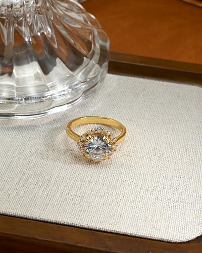 14k Gold Plated Big Round Statement Crystal Knuckle Thin Engagement Wedding Cubic Zirconia Rings for Women