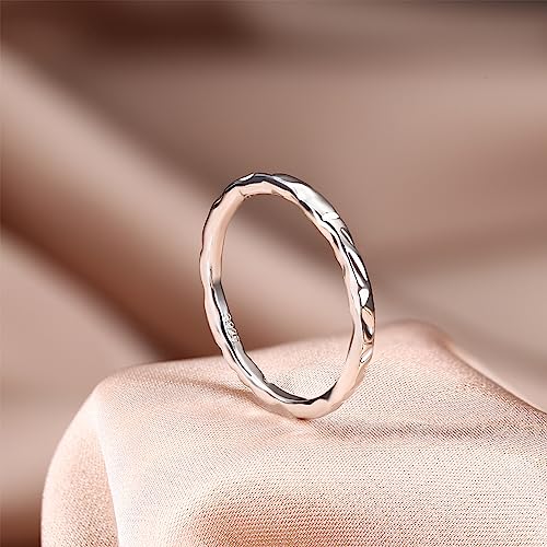 MILACOLATO S925 Sterling Silver Thumb Rings for Women Men Hammered Ring | 18K White Gold Plated Thin Plain Pinky Stackable Statement Band Ring, High Polished Hammered Rings Comfort Fit Size 6 to 11