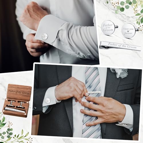 Colingmill Father of the Bride Gift Dad of the Bridegroom Cufflinks Tie Clip Set with Engraved Wood Gift Box for Dad - style: Father of the Bridegroom, Forever