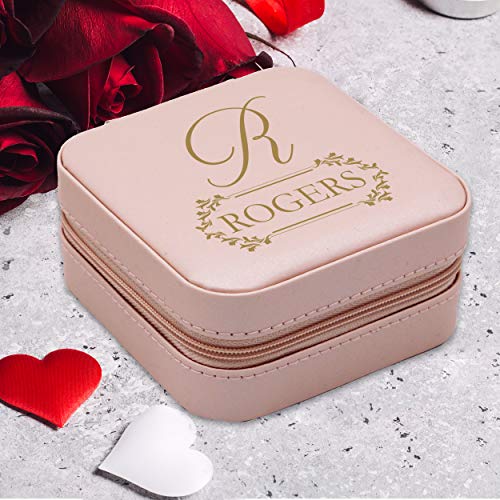 The Wedding Party Store Monogrammed Customized Small Compact Travel Jewelry Box Organizer Case (Pink) - color: Pink