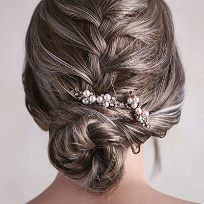 Asooll Gold Wedding Pearl Hair Comb Bride Crystal Headpiece Bridal Rhinestone Hair Clip Hair Accessories for Women(Set of 2) (C-Rose Gold) - color: C-Rose Gold