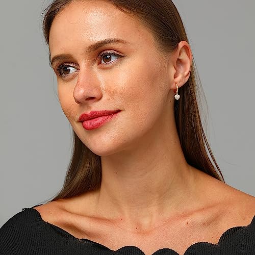 XYJZXY Gold Huggie Small Hoop Earrings with Charm Personalized Snake/Evil Eye/Star/Cross/Lock/Key 18k Gold Plated Crystal Drop Dangle Earrings for Women - style: Heart