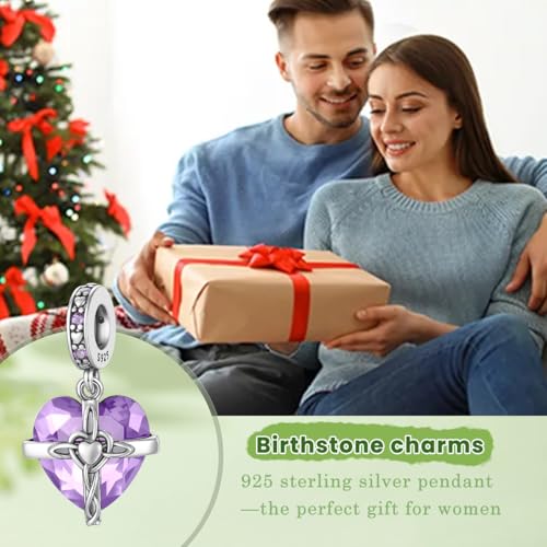 Birthstone Charm, 925 Sterling Silve Heart Dangle Charms for Pandora Bracelets, Ladies Birthday Gift - style: F-June