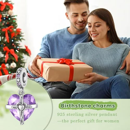 Birthstone Charm, 925 Sterling Silve Heart Dangle Charms for Pandora Bracelets, Ladies Birthday Gift - style: F-June