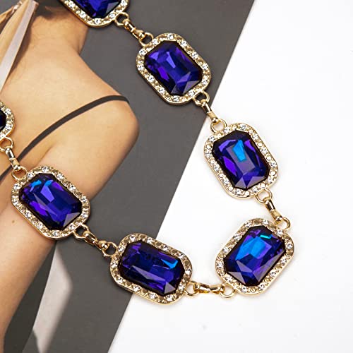 ILuvatar Green Glass Diamond Chain Belt - Metal Women's Western Style Dress Belt - color: Gold-s-blue