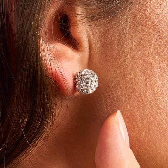 AOEDEJ Silver Ball Earrings Disco Ball Earrings for Women Crystal Earrings Studs Silver Crystal Earrings Cubic Zirconia Crystal Ball Earrings - color: Silver AB White