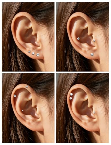 18G 16G Internal Thread Flat Back Nose Stud Earrings Surgical Steel Conch Tragus Cartilage Medusa Monroe Labret Lip Rings Piercing Jewelry for Women Men CZ Silver Black Gold Hypoallergenic - color: Gold, size: 18g