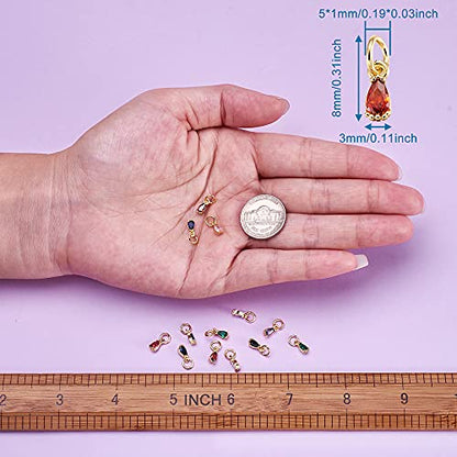 Beadthoven 20pcs Real 18K Gold Plated Teardrop Charm Pendants Cubic Zirconia Crystal Drop Charm Beads with Jump Ring for DIY Jewelry Making Necklace Choker Earrings Tiny Dangle Accessories - color: 0Teardrop-Mixed