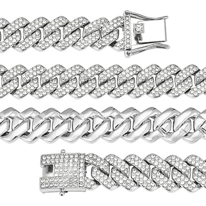 Mens Cuban Link Chain Miami Cuban Necklace 18K Gold Silver Chain For Men Women 14mm Iced Out Hip Hop Jewelry - color: 14K White Gold, size: 18 inches