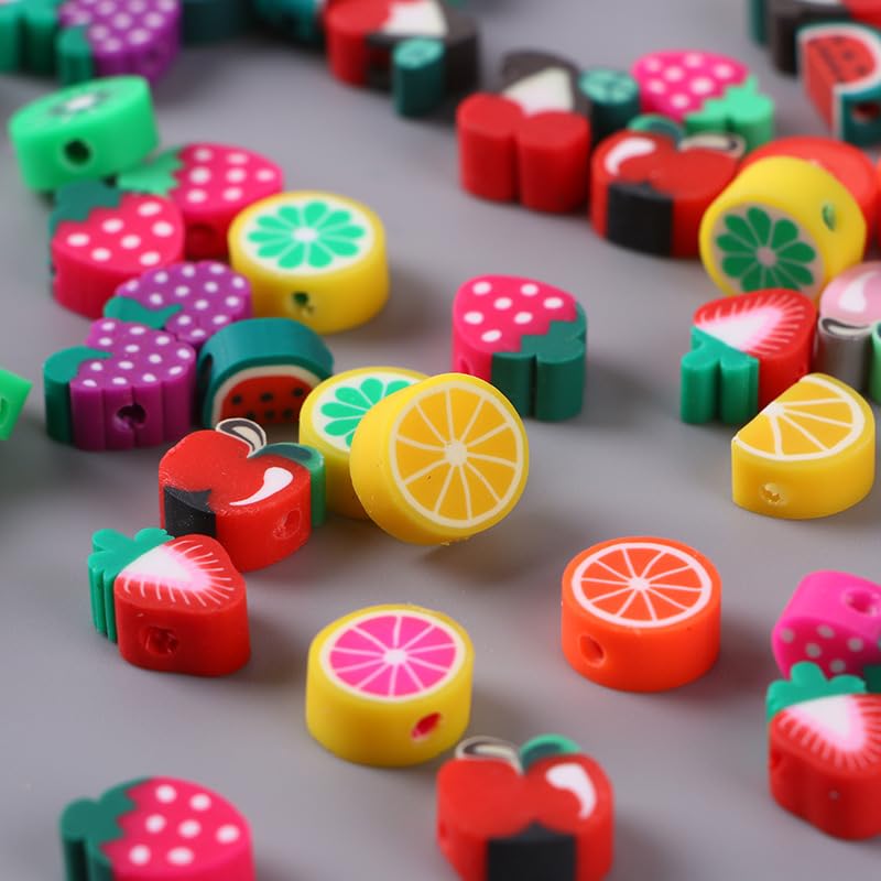 100pcs Mixed Fruit Polymer Clay Spacer Beads for Women Jewelry Making DIY Bracelet Necklace Hair Clip Accessories (Fruit) - color: Fruit