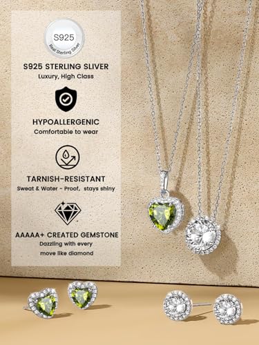 Bestyle Sparkling 925 Sterling Silver Birthstone Stud Earrings for Women, Heart/Round/Teardrop/Square Solitaire Diamond Studs Earrings, Great Birthday/Christmas Gifts - style: 08. Yellow Peridot-Aug.-heart
