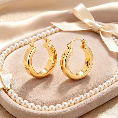Milan Chiva 14K Gold Plated Small Huggie Dangle Earrings | Lightweight Trendy Heart Dainty Jewelry Hypoallergenic Chunky Gold Hoops Earrings Jewelry Mothers Day Gift for Women - color: H-Gold