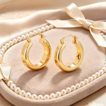 Milan Chiva 14K Gold Plated Small Huggie Dangle Earrings | Lightweight Trendy Heart Dainty Jewelry Hypoallergenic Chunky Gold Hoops Earrings Jewelry Mothers Day Gift for Women - color: H-Gold