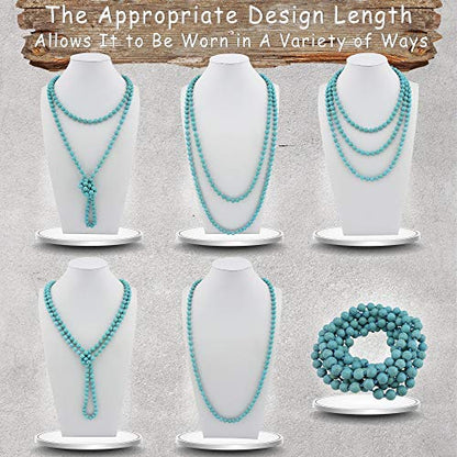 Firstmeet Fashion Beads Rope Knot Long Beaded Necklace Versatile 60" Strand Costume Jewelry for Women - color: Tur