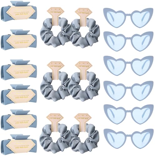 Bridesmaid Scrunchies Proposal Gifts Bachelorette Hair Claws Clips women heart sunglasses for Wedding Party Favors (light Blue 18sets) - color: Light Blue 18sets