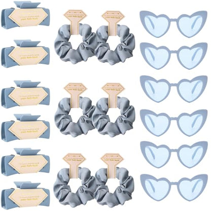 Bridesmaid Scrunchies Proposal Gifts Bachelorette Hair Claws Clips women heart sunglasses for Wedding Party Favors (light Blue 18sets) - color: Light Blue 18sets
