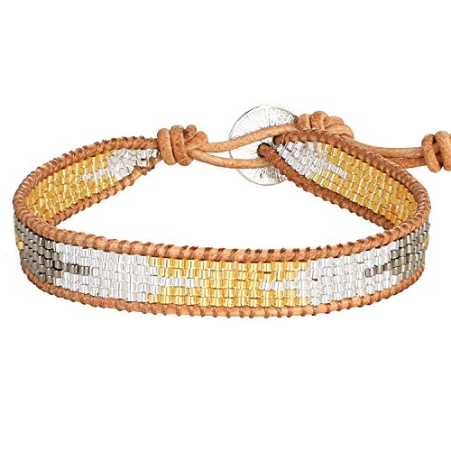 KELITCH Women Pearls Friendship Bracelets Handmade Blue Seed Bead Leather Wrap Bracelet Fashion Jewelry - color: C