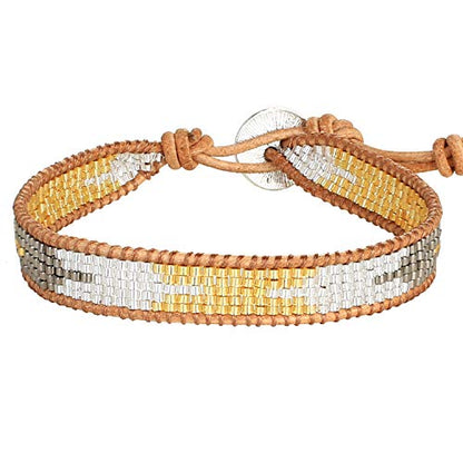KELITCH Women Pearls Friendship Bracelets Handmade Blue Seed Bead Leather Wrap Bracelet Fashion Jewelry - color: C