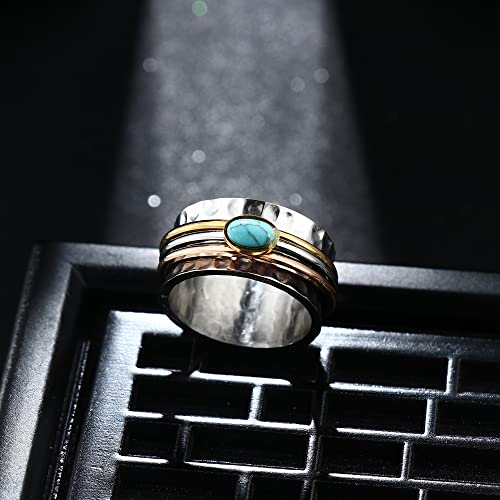 Magitaco Stainless Steel Spinner Rings Fidget Band Rings Moon Star Flower Butterfly Anxiety Rings for Women Men - color: Green Gem