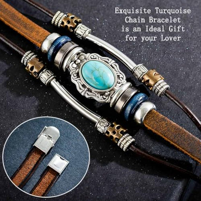 Leather Wrap Bracelets for Women Boho Multi-Layer Turquoise Bracelet Beads Stackable Bangle - color: A-Style