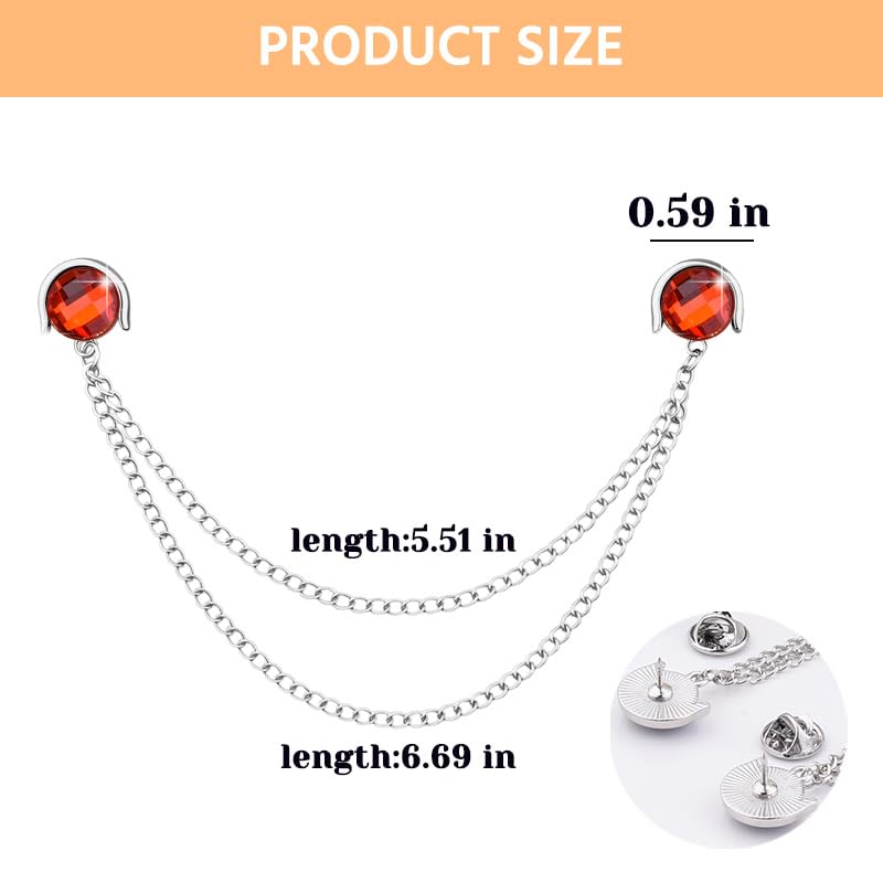 Crystal Rhinestone Brooch Mens Lapel Pins for Shirt Collar Suit Tassel Collar Chains for Shirts Badge Suit Accessories Men Brooch - color: Red-J