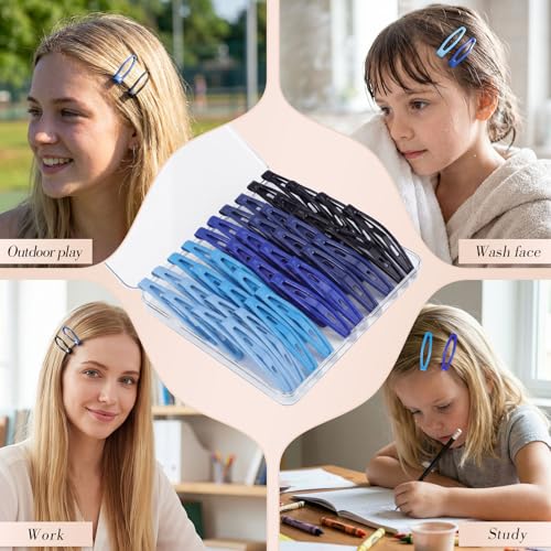 obeoby 40Pcs 2.36In Metal Snap Hair Clips No-slip Barrettes for Women Girls - color: Blue