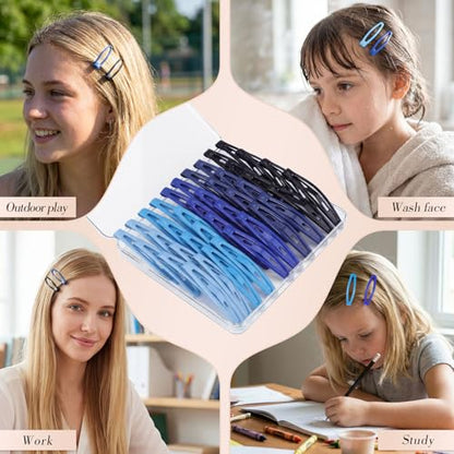 obeoby 40Pcs 2.36In Metal Snap Hair Clips No-slip Barrettes for Women Girls - color: Blue
