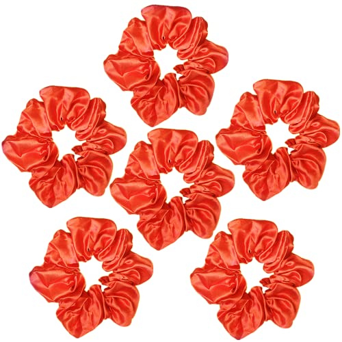 6 Pcs Satin Silk Hair Scrunchies - Soft Hair Ties, Fashion Bands, Bows, Ropes, Elastic Bracelets, Ponytail Holders for Women and Girls (4.5 Inch, Orange) - color: Orange