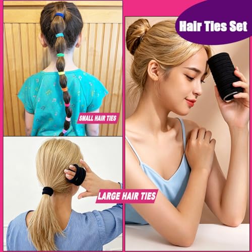 130 Pcs Baby Hair Ties Set, 120 Pcs Small Hair Ties and 10 Pcs Large Hair Ties, Seamless Hair Bands for Girls and Kids Elastic Ponytail Holders (Colorful) - color: Colorful
