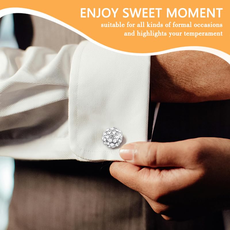 Round Rhinestone Cufflinks for Men Tuxedo Shirt Studs Crystal Ball Cufflinks French Cuff Links for Men Wedding Business Prom - color: Silver