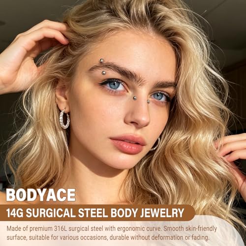 14G Surgical Steel Body Jewelry Belly Button Ring Gold Curved Navel Barbell | 14G Navel Rings Silver Snake Eyes Piercings for Tongue Conch Eyebrow Rings - color: Silver;BL:10mm