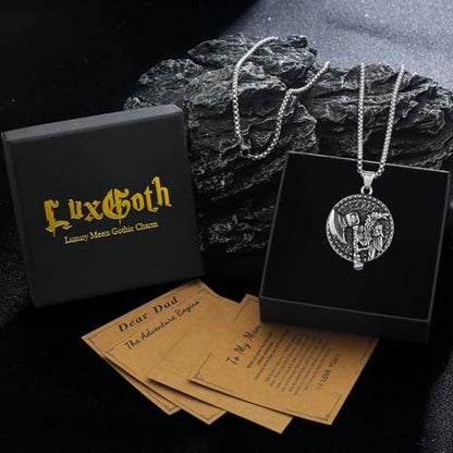 Stainless Steel Gothic Y2K Punk Rock Emo Biker Pendant Necklace | Cosplay Vintage Viking Alt Edgy Fashion Charm Necklace Jewelry for Men Women Active Daily Wear - style: Odin Raven Axe Medallion
