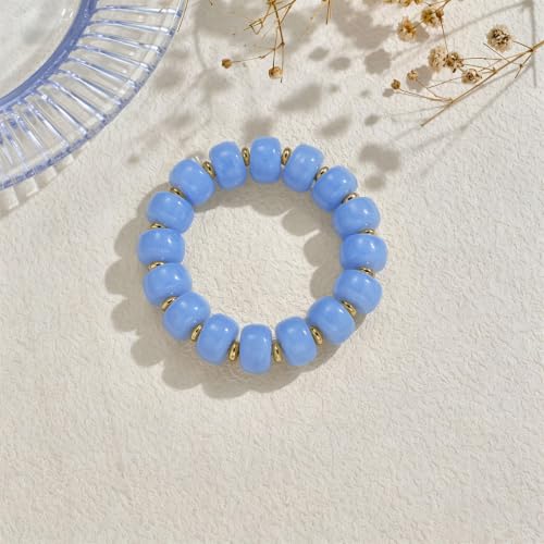 Bead Bracelet for Women Vibrant Color Resin Beads Bracelets Elastic Stretch Chunky Bracelet Boho Summer Beach Vacation Jewelry - color: Sky Blue