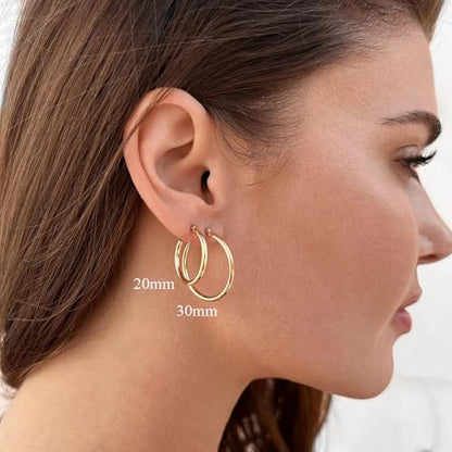 2mm Thin 14K Gold Plated Large S925 Sterling Silver Hoop Earrings for Women Hypoallergenic Big Hoop Non Tarnish Earrings Lightweight 20/30/40/50/60/70mm - color: Gold-20mm