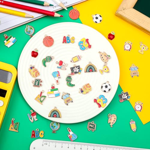 MARFOREVER 40 Pcs/20 Pairs Back to School Charms for Jewelry Making | Teacher Charms for Jewelry Making, First Day of School Enamel Pencil Book Blackboard Pendants, DIY Bracelet Necklace Earrings - style: School