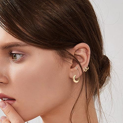 HILXURY 6 Pairs Small Gold Huggie Hoop Earrings for Women, 14K Gold Plated Cartilage Piercings Hoop Earrings Hypoallergenic, Trendy Lightweight Chunky Hoops Set for Women Gifts. - color: A- Gold