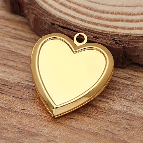 lasenersm 6 Pieces Mini Brass Heart Shaped Photo Locket Pendants Brass Mini Photo Box Memorial Pendant for Photo Pendant Craft, Golden