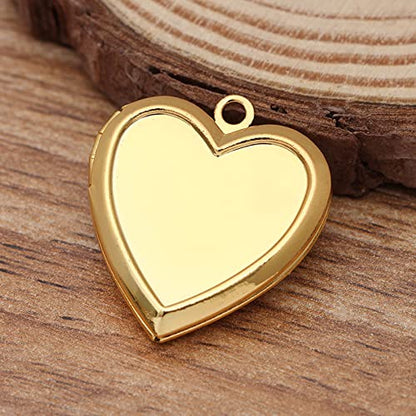 lasenersm 6 Pieces Mini Brass Heart Shaped Photo Locket Pendants Brass Mini Photo Box Memorial Pendant for Photo Pendant Craft, Golden