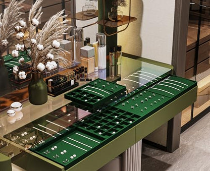 24-Grid Velvet Jewelry Tray for Ring & Earring Storage Green | 24 Compartments, Large Capacity, For Home & Commercial Use, Stackable - size: 24 Grid