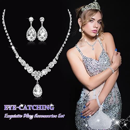 4 Pcs Silver Clutch Purse Jewelry Set for Women Rave Accessories Evening Rhinestone Purse Silver for Bride Wedding - style: Modern Style