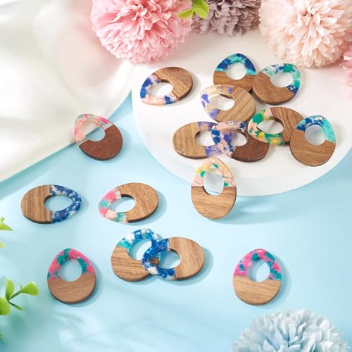 Beadthoven 16pcs/8 Pairs Natural Wood Resin Charms DIY Earrings Pendants Teardrop Geometric Wood Pendants Bohemian Wooden Pieces for Statement Jewelry Making Findings Women Necklaces - color: Chips-Hollow Teadrop