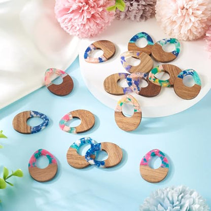 Beadthoven 16pcs/8 Pairs Natural Wood Resin Charms DIY Earrings Pendants Teardrop Geometric Wood Pendants Bohemian Wooden Pieces for Statement Jewelry Making Findings Women Necklaces - color: Chips-Hollow Teadrop